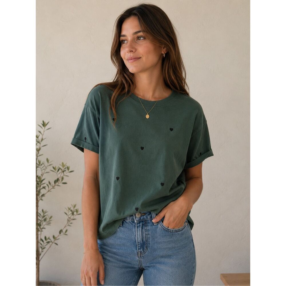 The Great. The Boxy Tee with Heart Embroidery